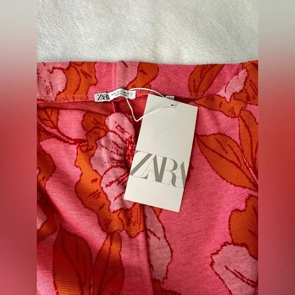 Zara High Waist Elastic Pink and Orange Floral Pants Size Small - Picture 7 of 10